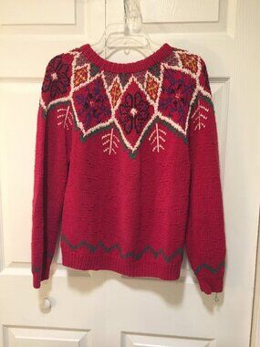 NORTHERN ISLES Sweater Women's M Hand Knit Christmas Long Sleeve Fair Isle VTG